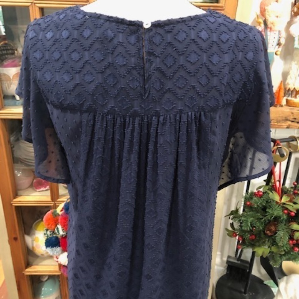 𝅺Daniel Rainn Navy Flutter Sleeve Lace Babydoll Dress, Size Medium - Picture 11 of 16